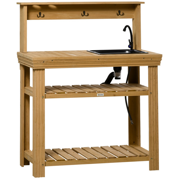 Outsunny Fir Wood Potting Bench Wayfair Canada